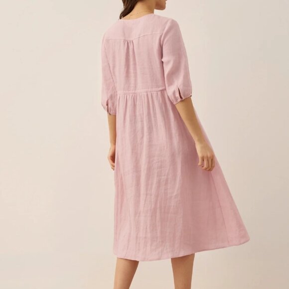 Lintico 100% Linen A-Line Drawstring Waist Midi Dixie Dress Size XL - Picture 3 of 12